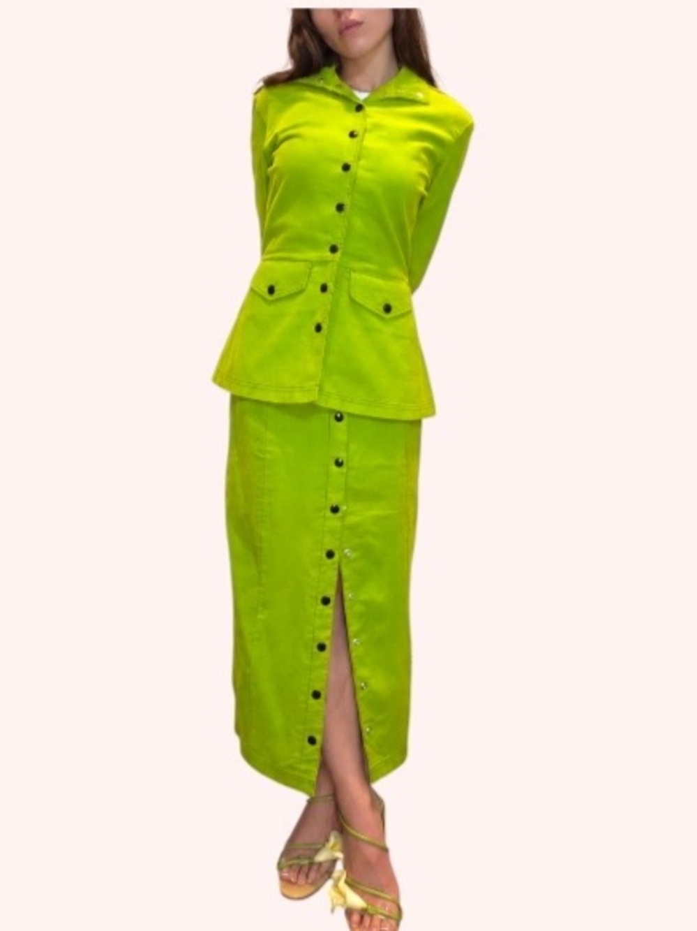 Vintage 90s Betsey Johnson Chartreuse Corduroy Matching Set XS